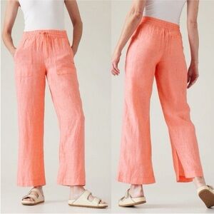 Athleta • Retreat Linen Wide Leg Pant Sunset Glow‎ Coral Peach size 18